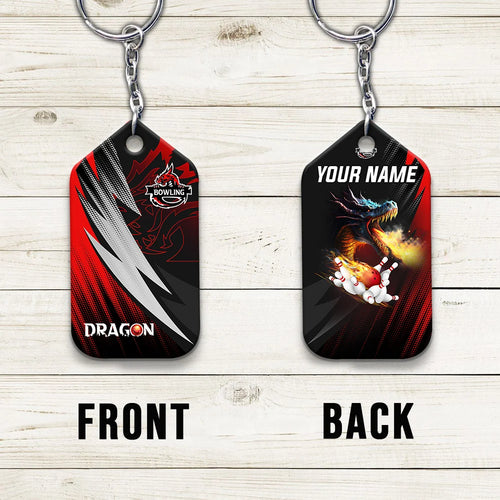 Dragon Team Red Bowling Ball On Fire Personalized Name 3D Keychain ORN0164