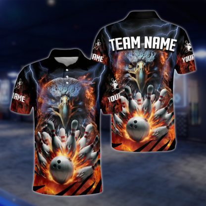 Custom Flame Eagle Polo Bowling Team Shirts For Men, Custom Eagle Bowling Shirts BE0029 BOW0431
