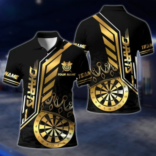 Custom Men's Black And Gold Darts Team Polo Shirt, Custom Dart Shirts DAT0385