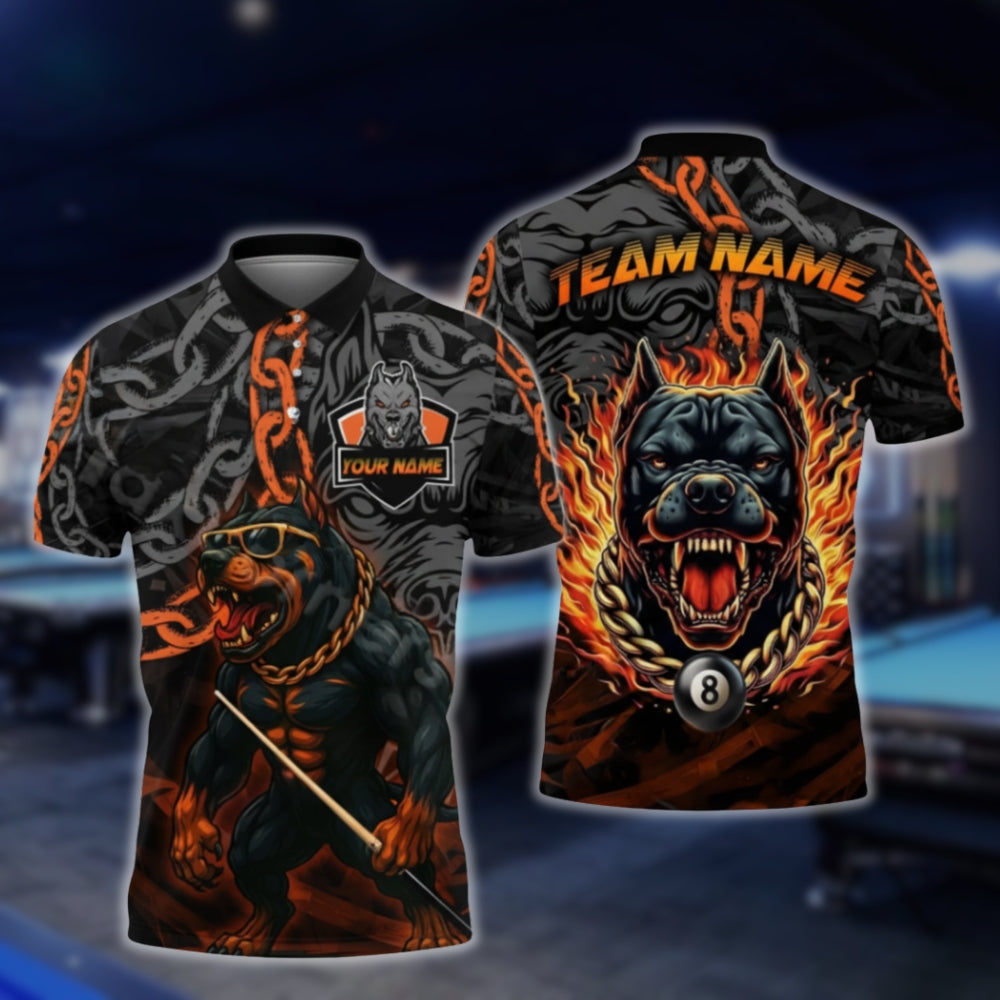 Custom Pitbull 8 Ball Billiard Men's Polo Shirts, Custom Pitbull Billiard Shirts For Team BLD0069