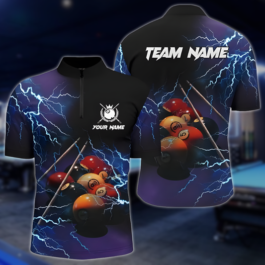 Custom Blue Lightning Thunder Billiard Jersey For Men, Custom Pool Billiard Team Shirts BLD0233