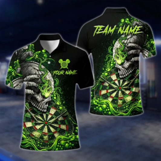 Custom Skeleton Green Dart Polo Shirt For Men, Custom Skull Dart Team Shirt DAT0319