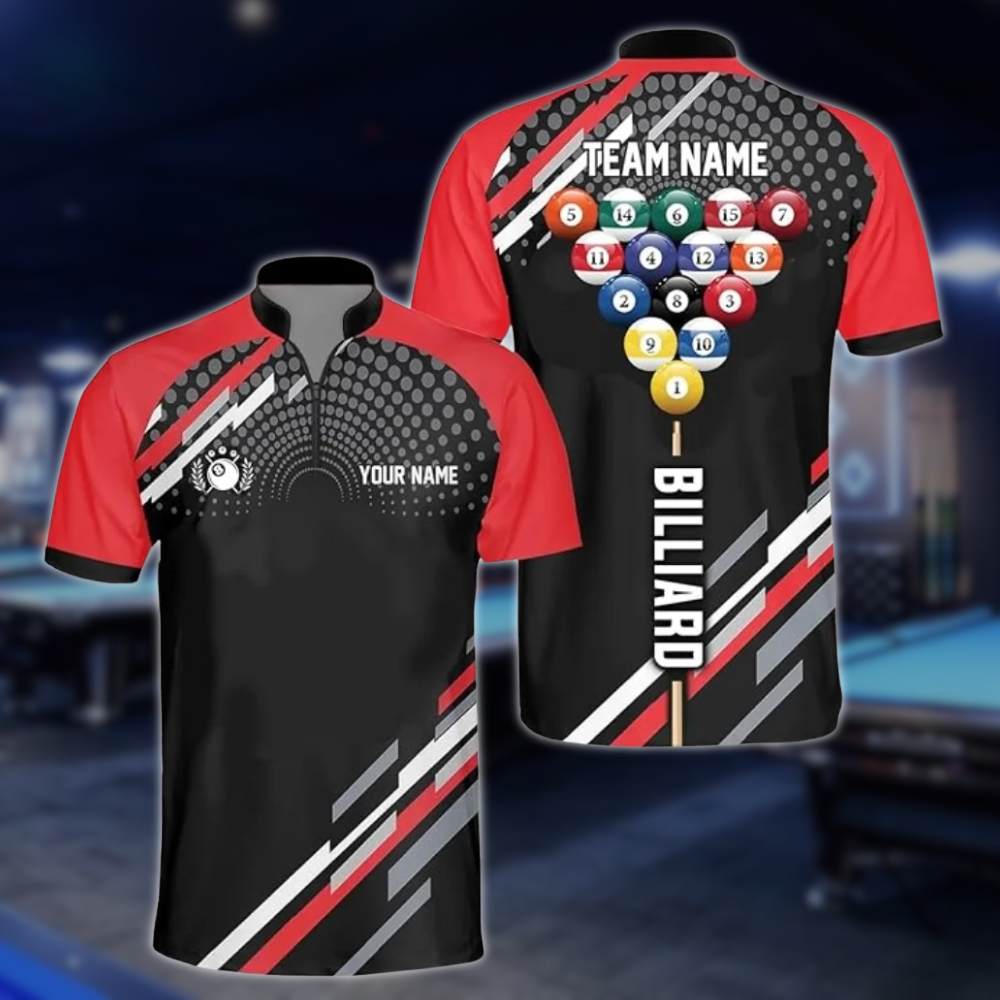 Custom Team Black And Red Billiard Jersey For Mens, Custom Pool Billiard Shirts BLD0183