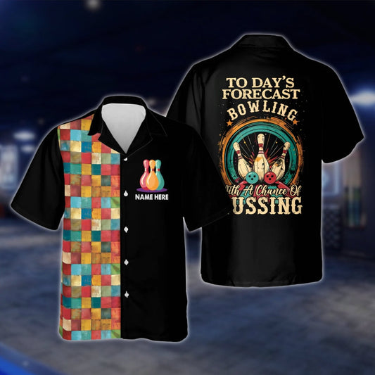 Today's Forecast Bowling With A Chance Of Cussing Multicolor Custom Bowling Hawaiian Shirt, Custom Funny Bowling Shirts BE0036 BOW0355