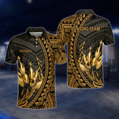 Custom Tribal Golden Black Bowling Polo Shirt For Mens, Custom Tribal Bowling Team Shirts BO0196 BOW0418