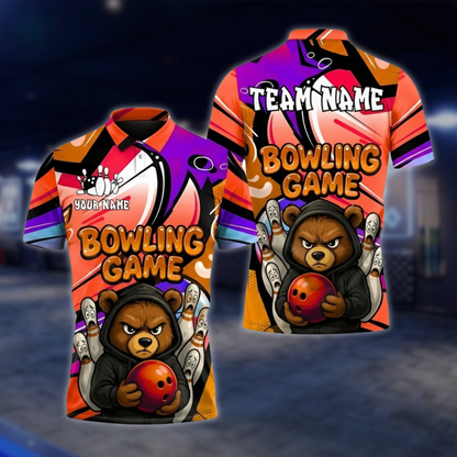 Personalized Angry Bear Bowling Polo Shirt Men, Custom Bear Bowling Shirts For Team BZ0856 BOW0092