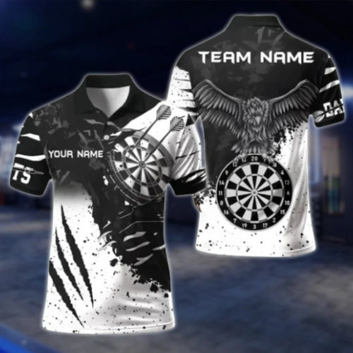 Custom Team White Black Dart Polo Shirt For Men, Custom Dart Shirts DAT0369
