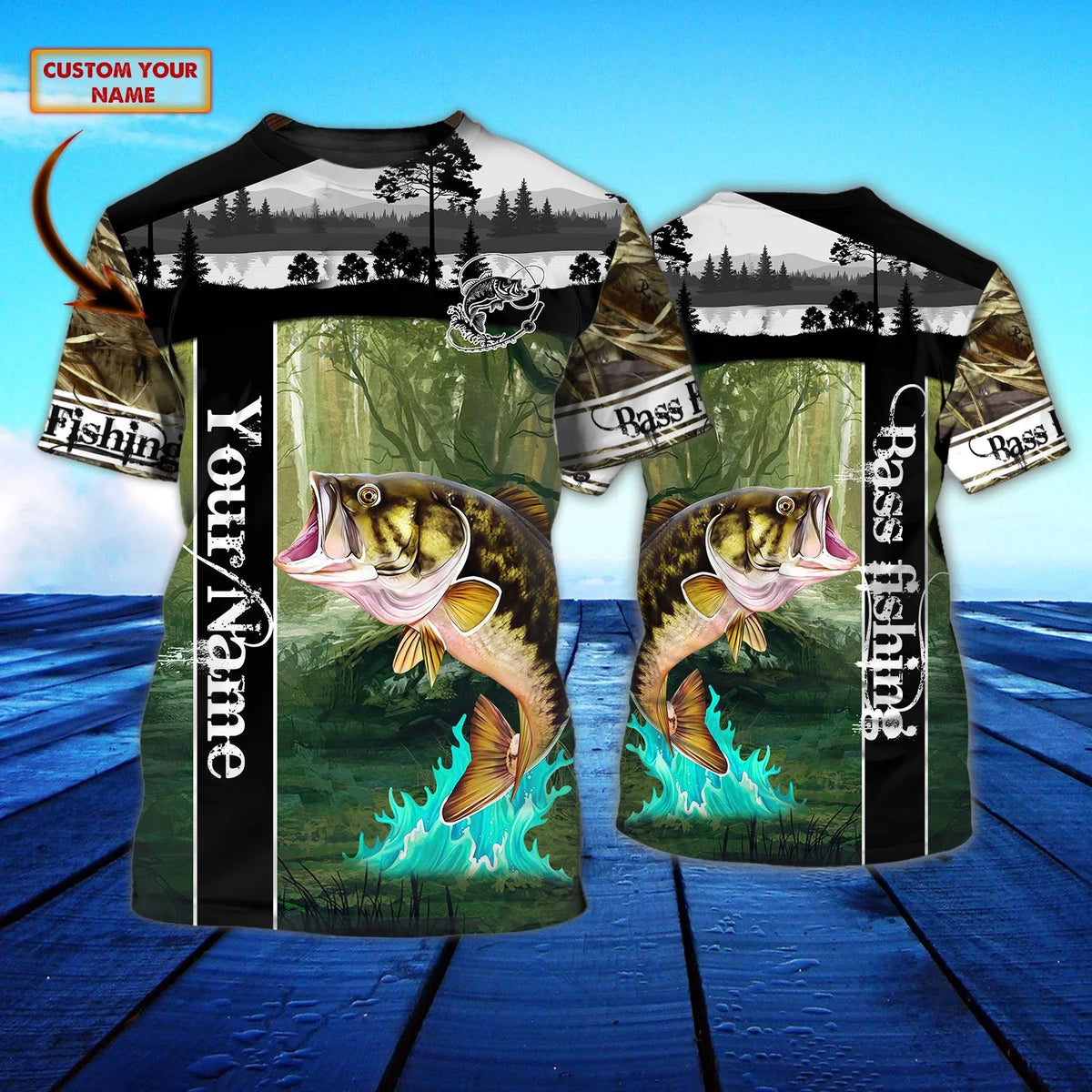 14 - Bass Fishing New - Personalized Name 3D Tshirt FISH0156