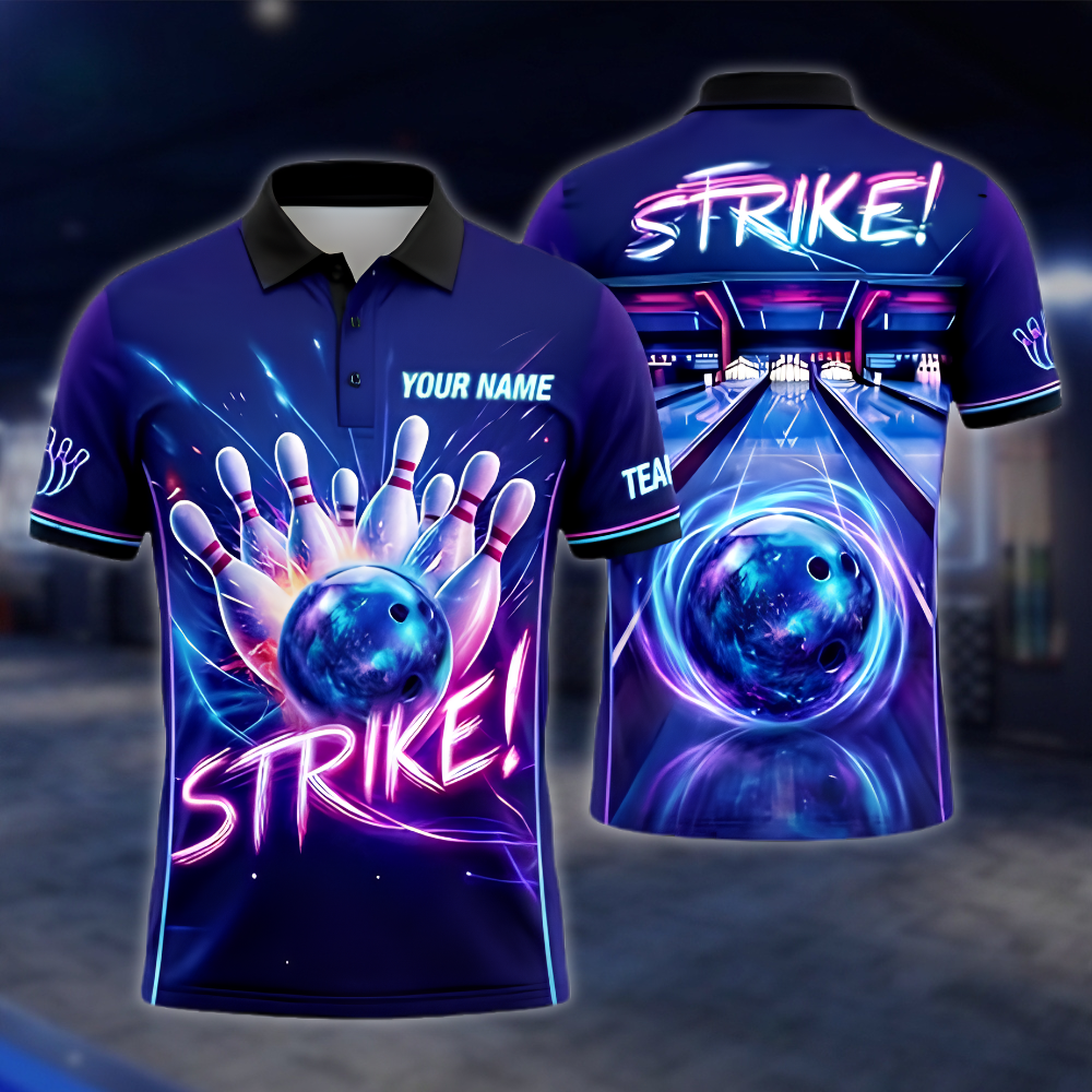 Personalized Neon Bowling Polo Shirt For Men, Custom Team Bowling Shirt BZ0875 BOW0071
