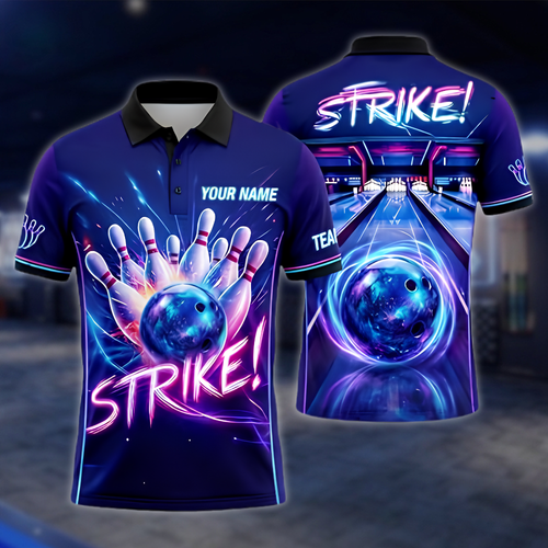 Personalized Neon Bowling Polo Shirt For Men, Custom Team Bowling Shirt BZ0875 BOW0071