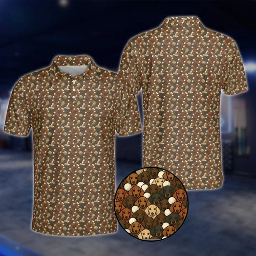 Dachshund Wiener Men's Brown Golf Polo Shirts, Dachshund Golf Shirts GOF0245