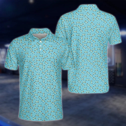 Golf Cart Pattern Teal Golf Polo Shirt For Men, Blue Golf Shirt Men GOF0149