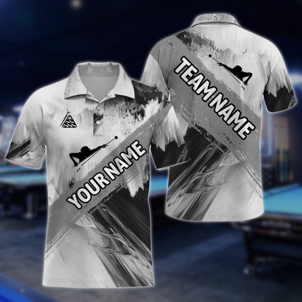 Custom Grey Billiard Team Polo Shirts For Men, Custom Pool Billiard Shirts BLD0185