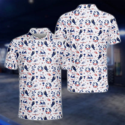 Men's 4th Of July Golf Polo Shirt, White Red Blue Patriotic Golf Shirt For Men GOF0148