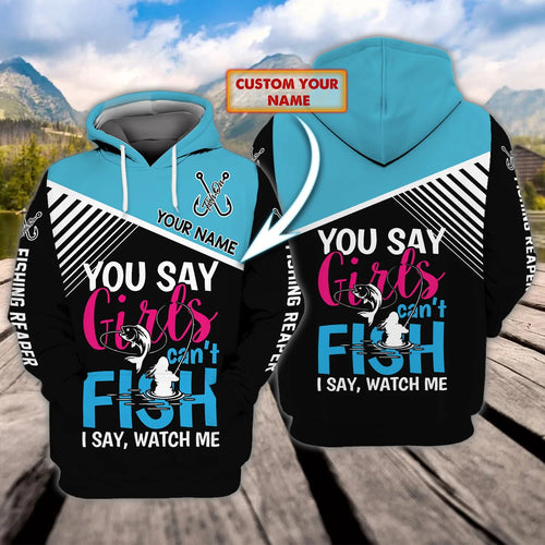Fishing Girl - Personalized Name 3D Hoodie - Dah 56 FISH0243