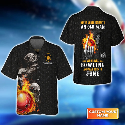 Bowling Skull Never Underestimate An Old Man Who Loves Bowling And Was Born In June Personalized Name 3D Hawaiian Shirt QB95 ORN0286