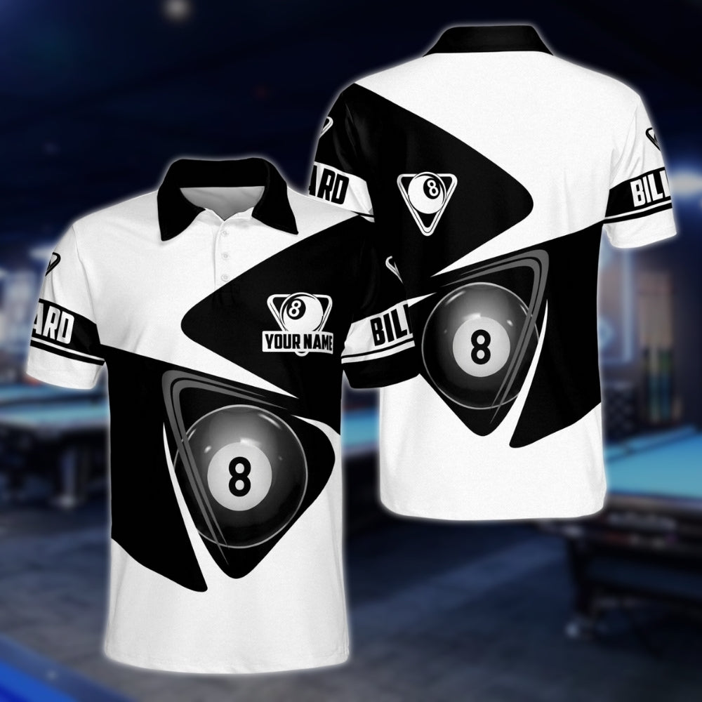 Black And White Custom 8 Ball Billiard Polo Shirt For Mens, Custom 8 Ball Pool Billiard Shirts BLD0141