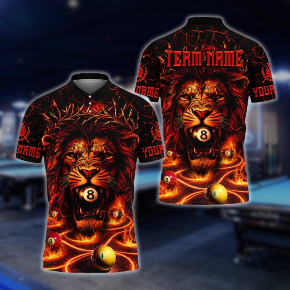 Custom Lion 8 Ball Billiard Polo Shirt For Men, Custom Lion Billiard Team Shirts BLD0063