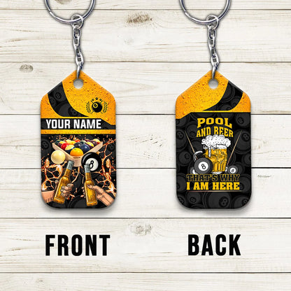 Pool And Beer That's Why I Am Here Personalized Name Keychain Gift For Billiard Players ORN0171