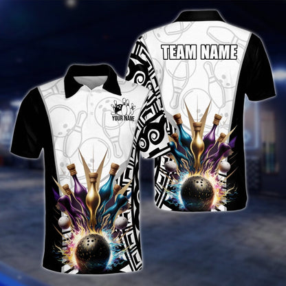 Custom Team Pins And Ball Bowling Mens Polo Shirt, Custom Bowling Shirts BE0039 BOW0227