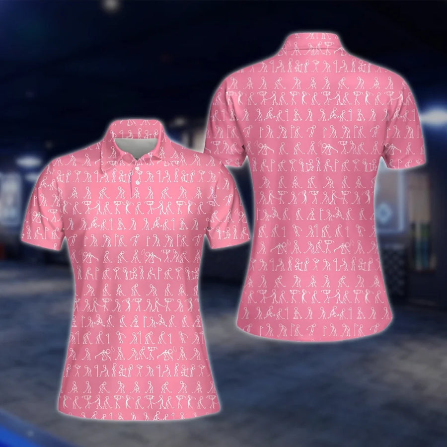 Funny Stickfigures Womens Pink Golf Polo Shirts, Ladies Funny Golf Shirts GOF0295