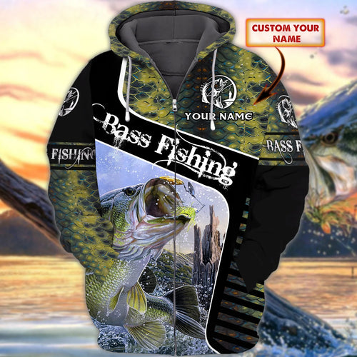 Bass Fishing 3D Zipper Hoodie FISH0092