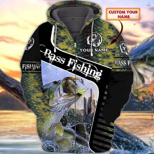 Bass Fishing 3D Zipper Hoodie FISH0092