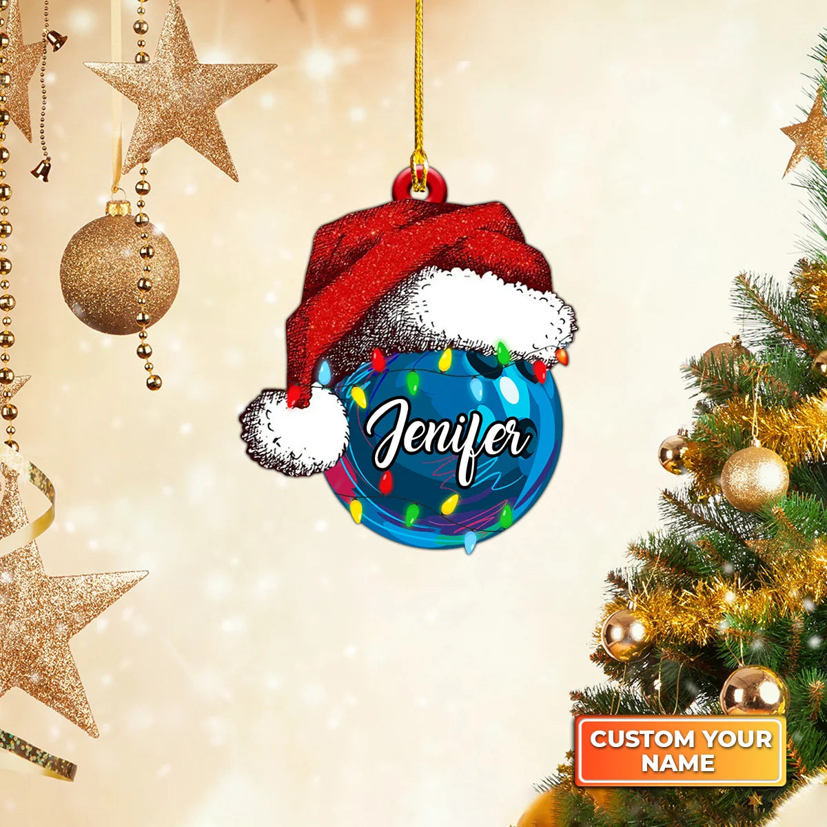 Bowling Ball Santa Hat Custom Name Christmas Ornament, Chritmas Gift for Bowling Lover ORN0093