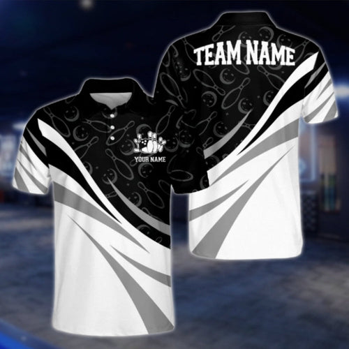 Custom Team Black White Bowling Polo Shirt For Mens, Custom Bowling Shirts BA0020 BOW0257