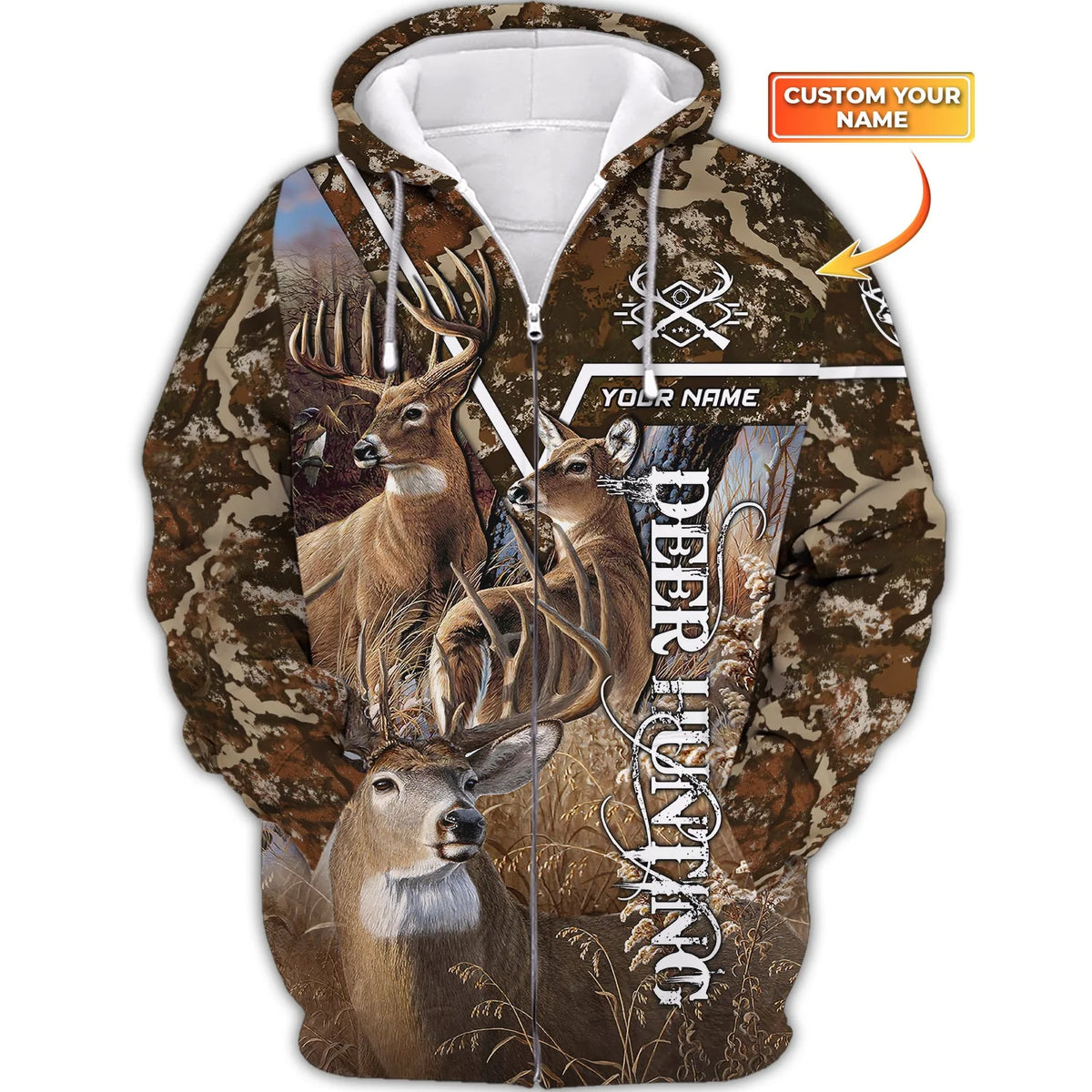 Deer Hunting Personalized Name 3D Zipper Hoodie Hunter Shirt HNT0130