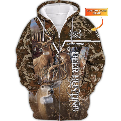 Deer Hunting Personalized Name 3D Zipper Hoodie Hunter Shirt HNT0130