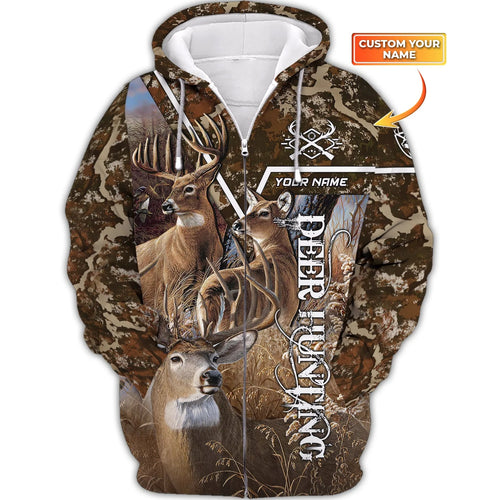 Deer Hunting Personalized Name 3D Zipper Hoodie Hunter Shirt HNT0130