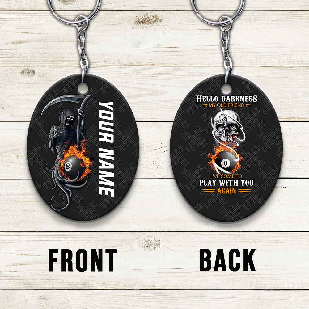 Grim Reaper Billiard Pool 8 Ball Hello Darkness My Old Friend Personalized Name Keychain Gift For Billiard Players ORN0210