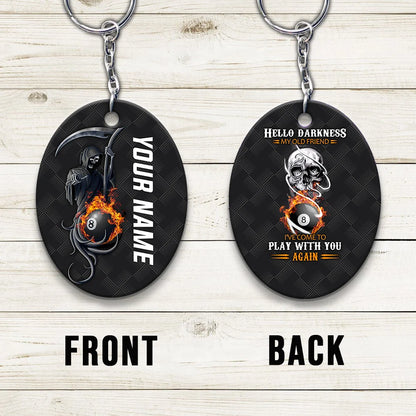 Grim Reaper Billiard Pool 8 Ball Hello Darkness My Old Friend Personalized Name Keychain Gift For Billiard Players ORN0210