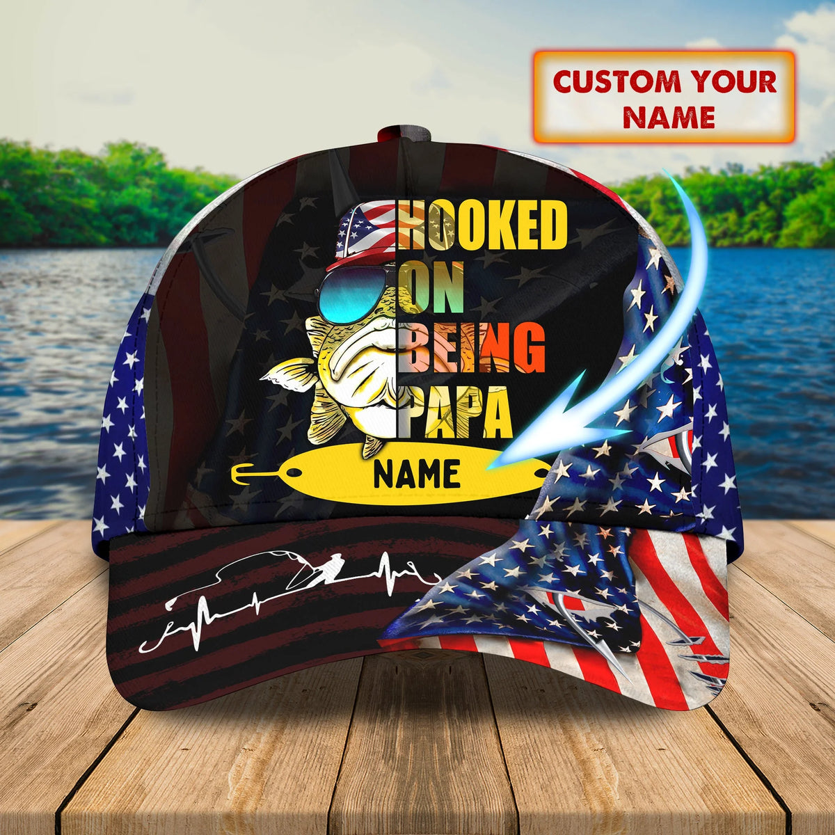 Fishing- Hooked On Being Papa- Personalized Name Cap - Lta98 FISH0145
