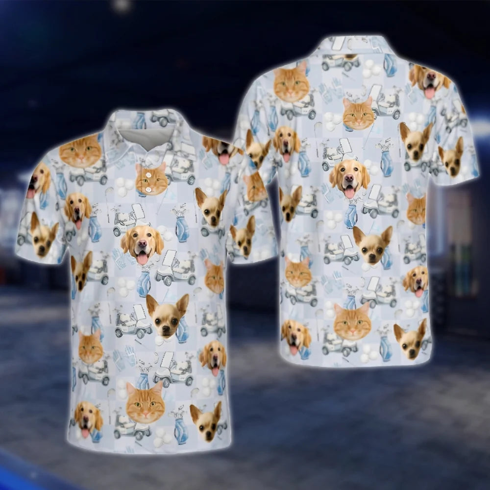Custom Dog Cat Face Golf Polo Shirts Men, Custom Pet Photo Golf Shirts GOF0255
