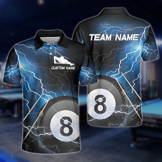 Custom Blue Thunder 8 Ball Billiard Polo Shirt For Mens, Custom 8 Ball Pool Billiard Team Shirts BLD0195