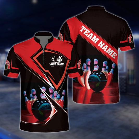 Custom Team Bowling Jersey For Mens Black And Red, Custom Bowling Shirts BZ0071 BOW0467