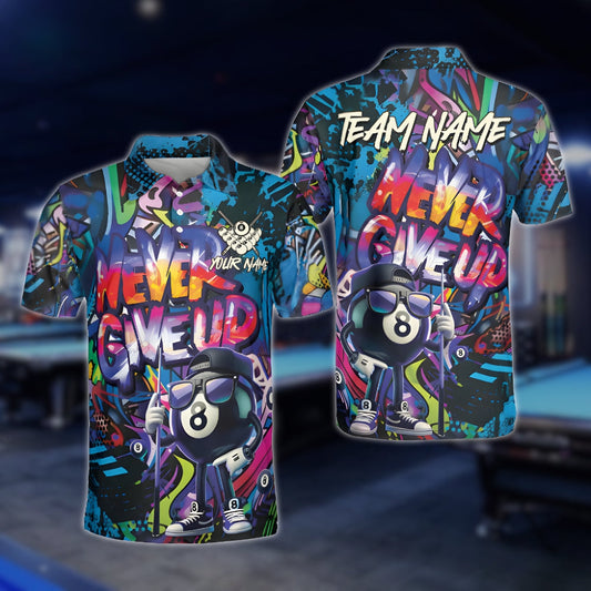 Custom Men's Graffiti Billiard Polo Shirt Never Give Up, Custom Billiard Team Shirts BLD0005