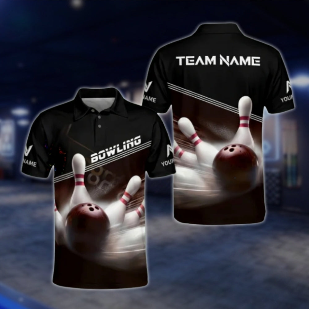 Custom Team Black Bowling Polo Shirt, Custom Bowling Shirts For Team BA0026 BOW0374