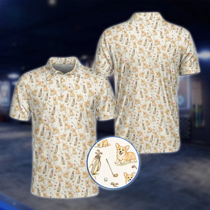 Mens Corgi Golf Polo Shirt, Corgi Dog Golf Shirt GOF0031