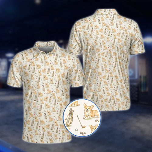 Mens Corgi Golf Polo Shirt, Corgi Dog Golf Shirt GOF0031