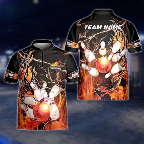 Custom Flaming Ball Bowling Jersey Mens, Custom Flame Bowling Team Shirts BZ0127 BOW0457