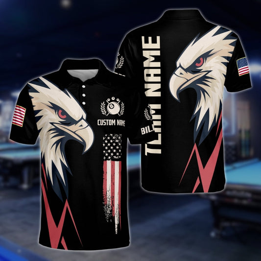 Custom Eagle Billiard Men Polo Shirt, Custom Patriotic Eagle Pool Billiard Team Shirts BLD0257