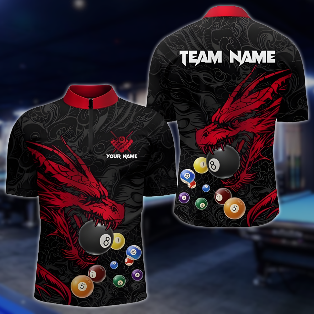 Custom Red Dragon Billiard Jersey For Men, Custom Dragon Pool Billiard Team Shirts BLD0212