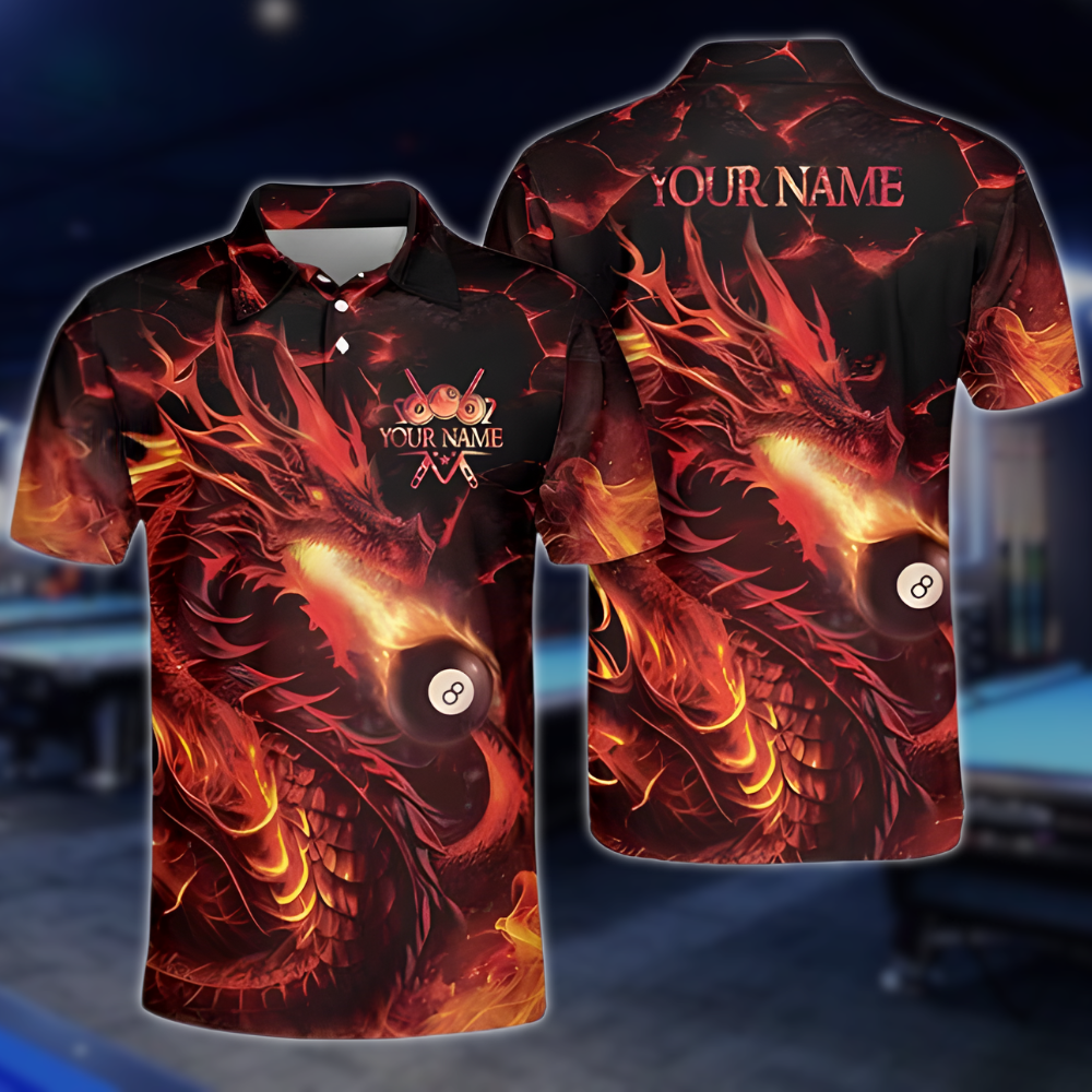 Custom Dragon 8 Ball Billiard Polo Shirt Mens, Custom Dragon Billiard Team Shirts BLD0109