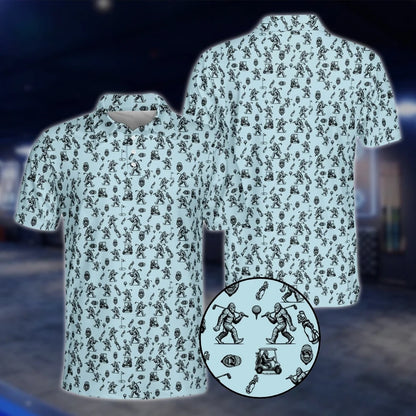 Funny Bigfoot Sasquatch Pattern Blue Golf Polo Shirts For Women, Bigfoot Golf Shirts GOF0238