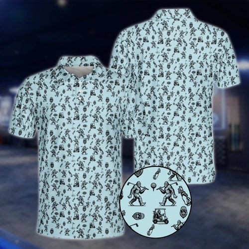 Funny Bigfoot Sasquatch Pattern Blue Golf Polo Shirts For Women, Bigfoot Golf Shirts GOF0238