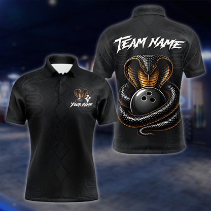 Personalized Mens Cobra Snake Black Bowling Polo Shirt, Custom Snake Team Bowling Shirts BZ0886 BOW0057