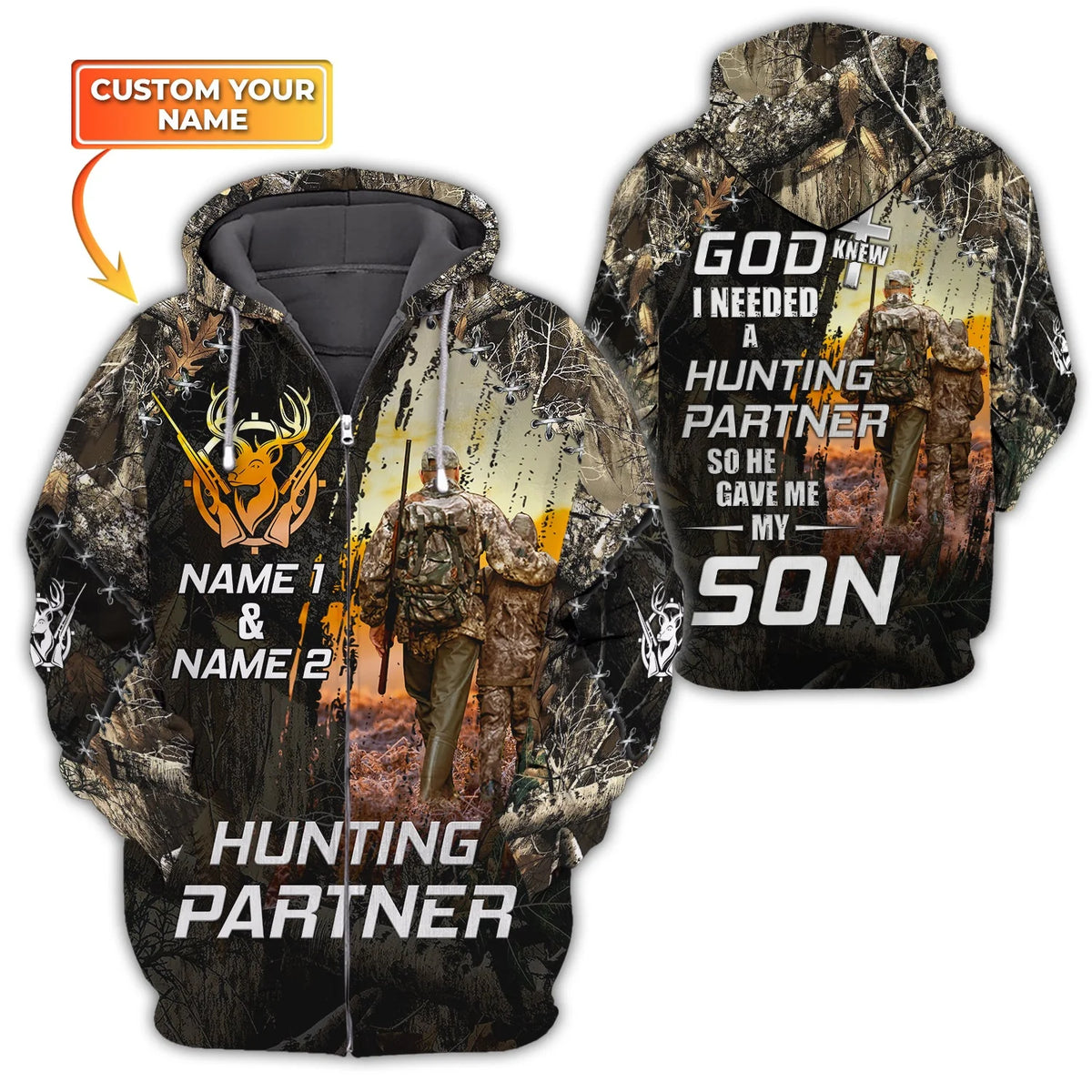 279 - co98 - Father And Son - Hunting - Personalized Name 3D Zipper hoodie HNT0070